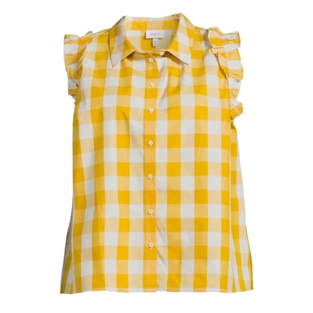 theGeT Yellow & White Gingham Blouse with Ruffle Sleeves | 3x